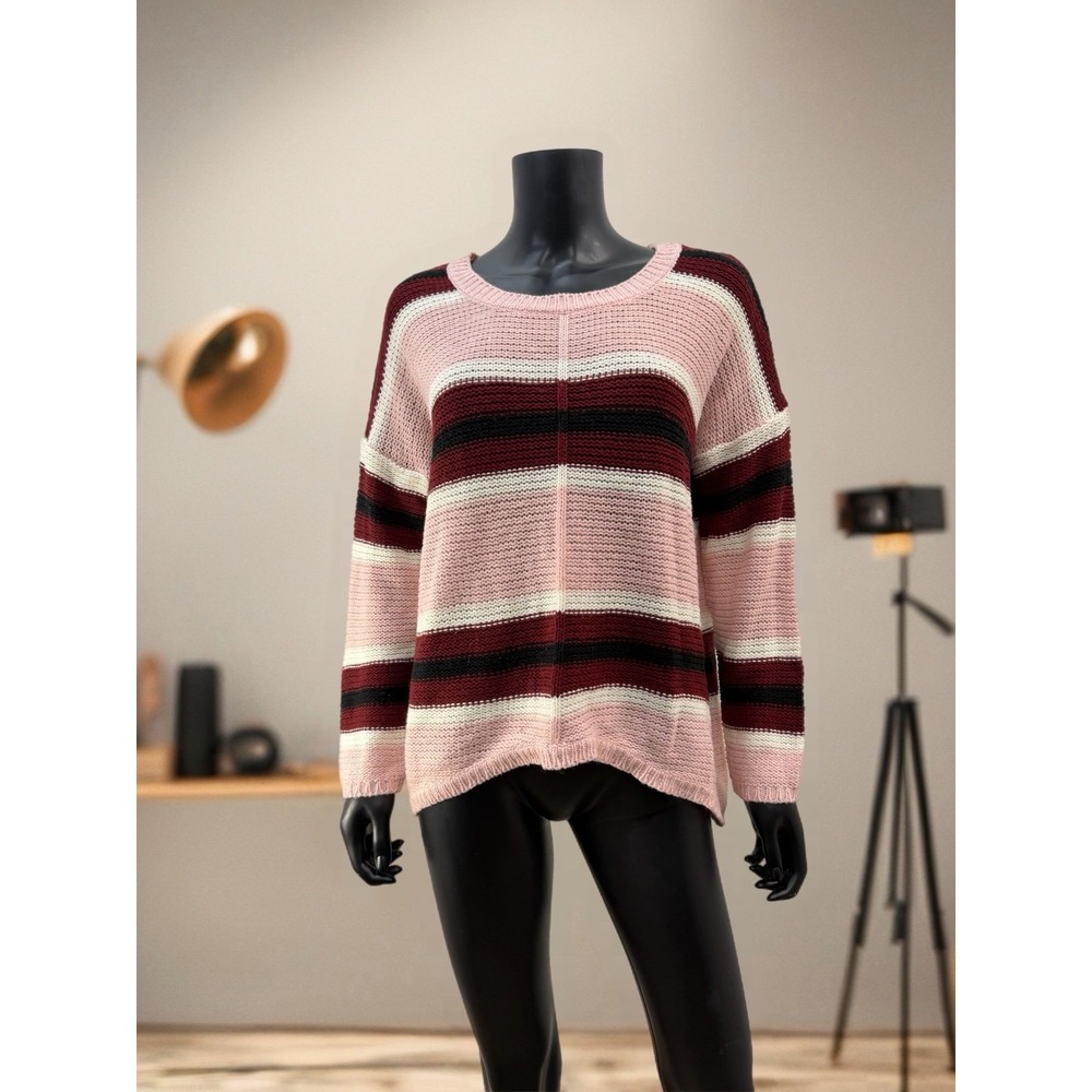 No Comment NYLA Striped Knit Sweater Pink Burgundy‎ Black Oversized Size L